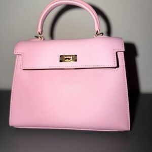 Structured Pink Top-Handle Satchel with Gold Hardware